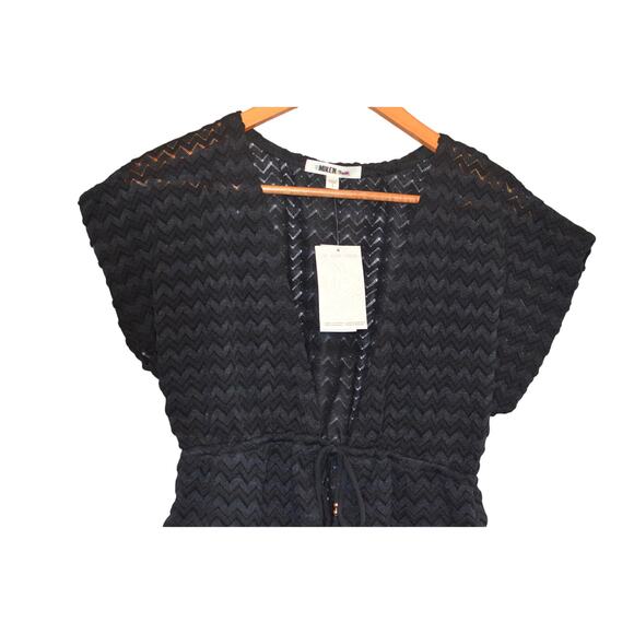 Miken Swim Women's Tie Waist Chevron Knit Coverup in Black - Picture 2 of 7